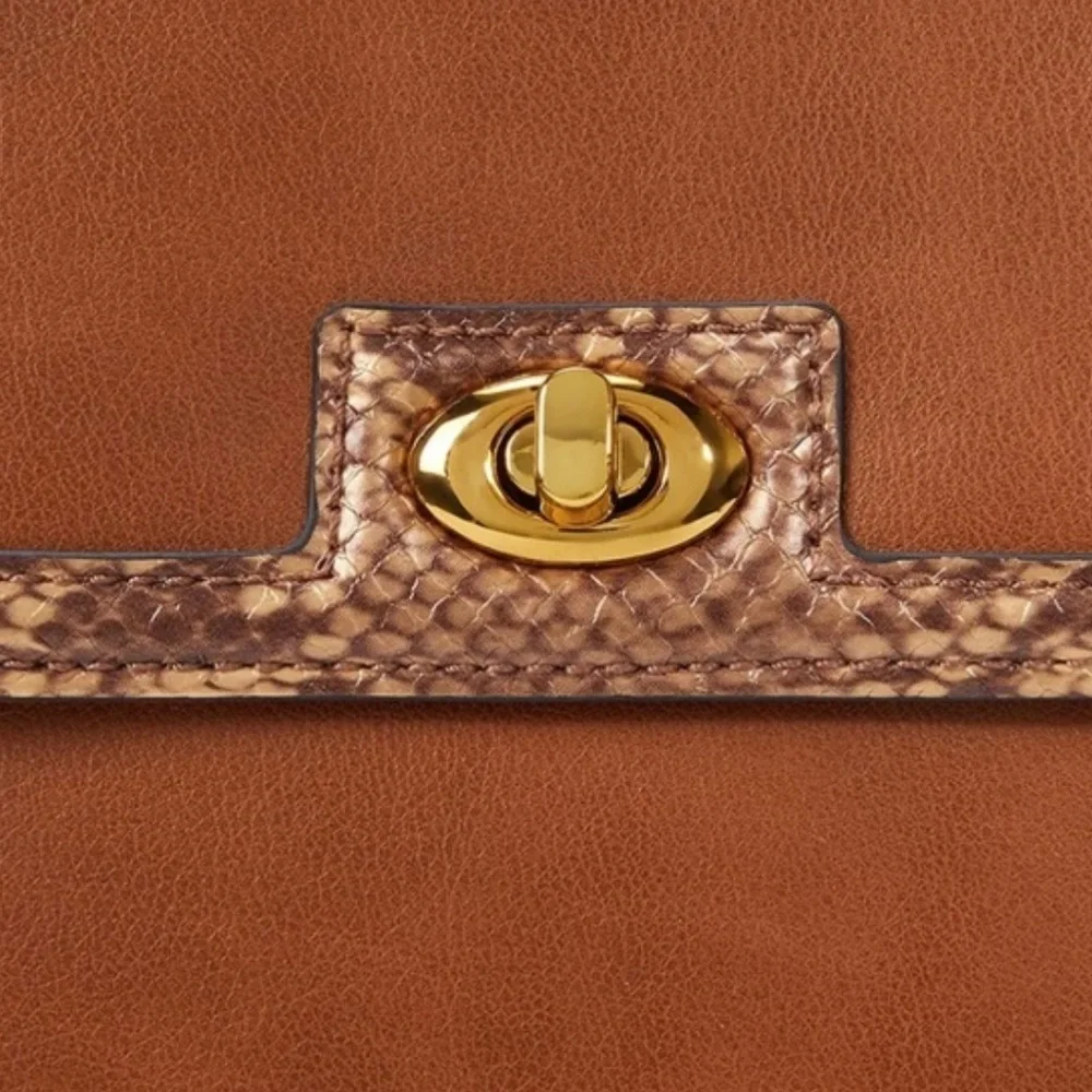 Rachel Zoe Celeste Vegan Satchel Brown Snake Print Trim Womens Chic Purse